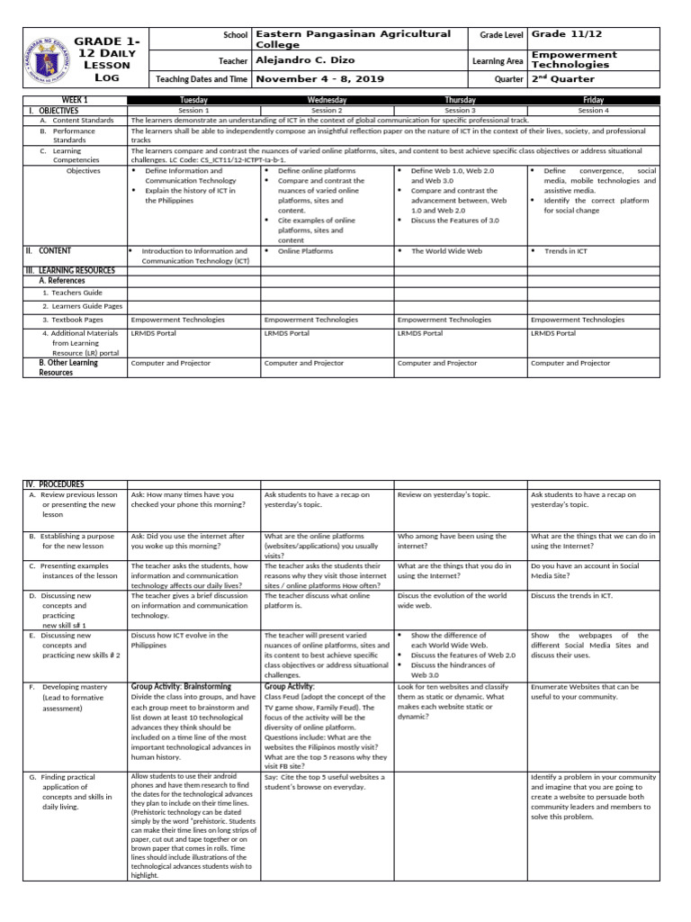 DLL Empowerment Technologies Week 1 | PDF | Educational Technology ...