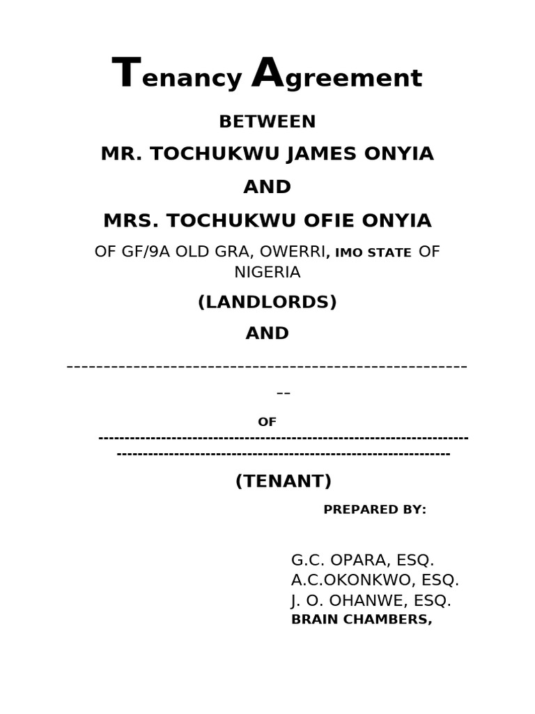 Imo State Tenancy Agreement Template | PDF | Leasehold Estate | Landlord
