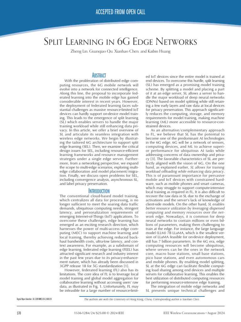 Split Learning in 6G Edge Networks | PDF | Computer Network | Internet ...