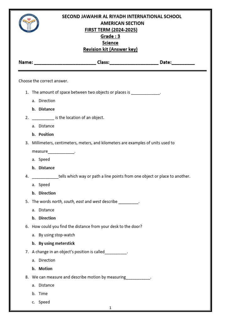 Grade 3 Science Revision Kit Answer Key | PDF | Force | Applied And ...