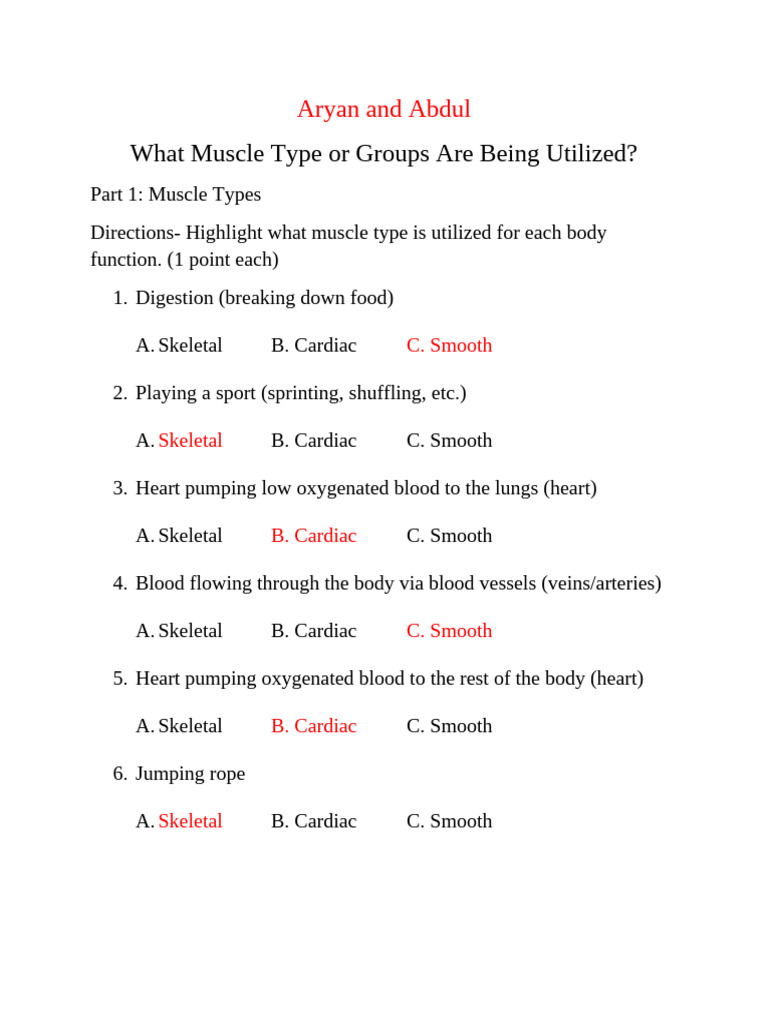 Copy of Copy of What Muscle Type or Groups Are Being Utilized worksheet ...