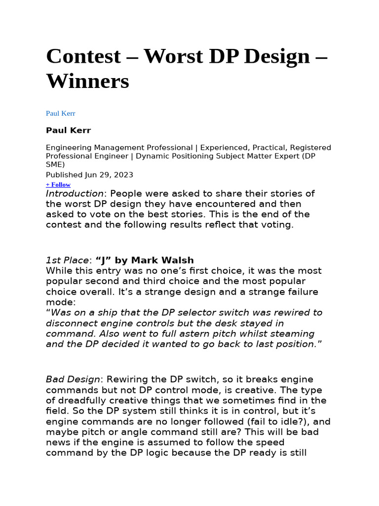 Contest - Worst DP Design - Winners | PDF | Ships