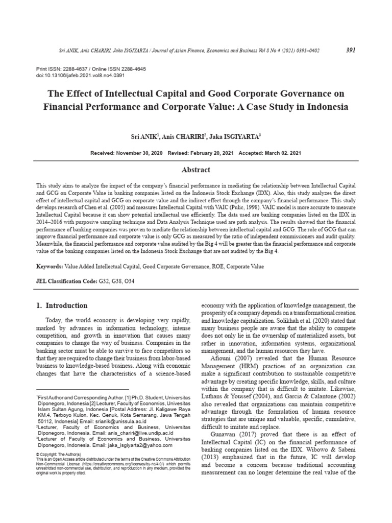 The Effect of Intellectual Capital and Good Corporate Governance On ...