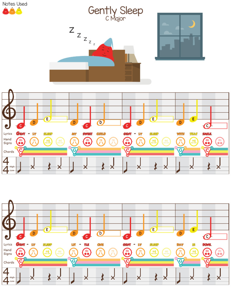 Gently Sleep-C F & G Major - 3 Note Melodies | PDF