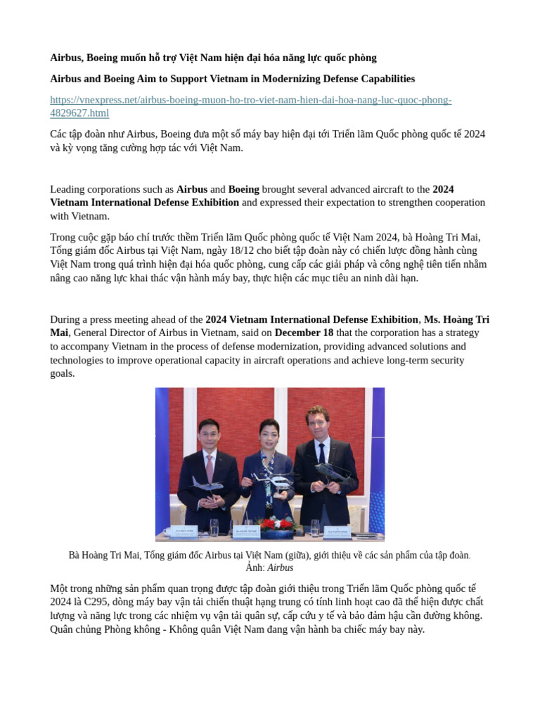 2.2 Airbus - Boeing muốn hỗ trợ Việt Nam hiện đại hóa năng lực quốc ...