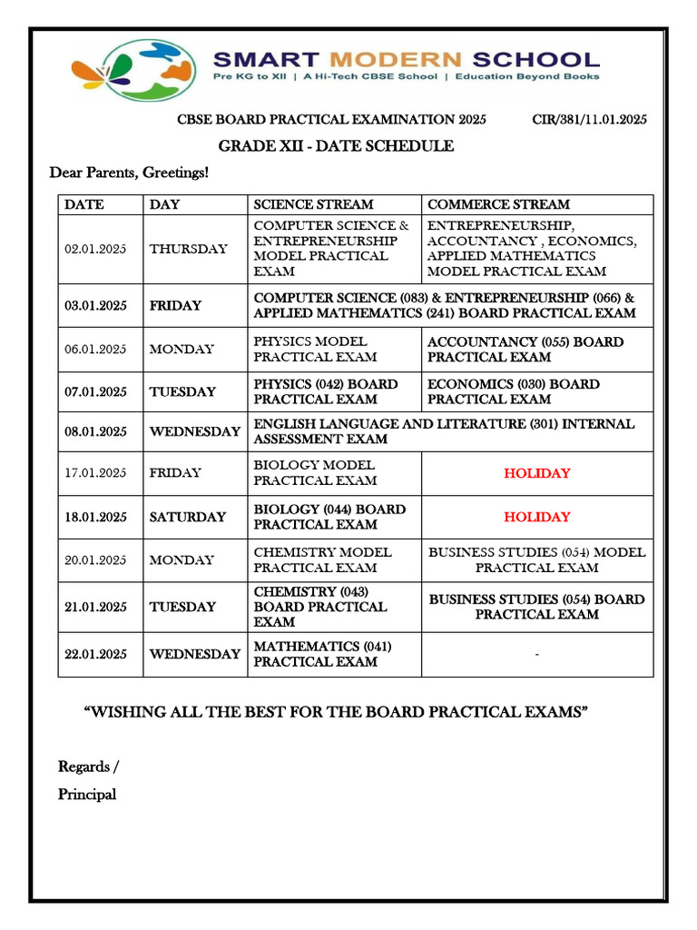 Cir 381 Cbse Board Practical Examination 2025 | PDF