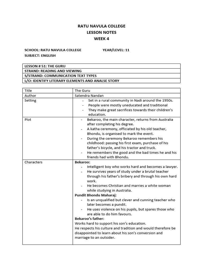 Lesson Notes: The Guru Analysis | PDF | Adverb | Sentence (Linguistics)
