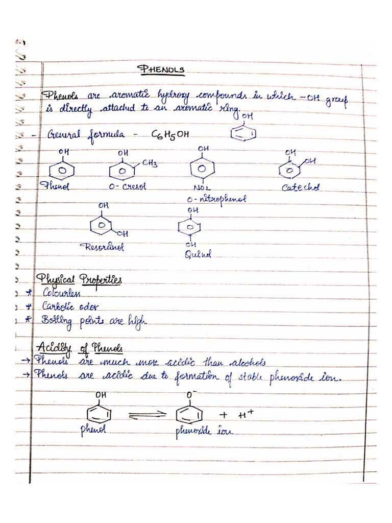 Phenols, Aromatic Amines Notes | PDF