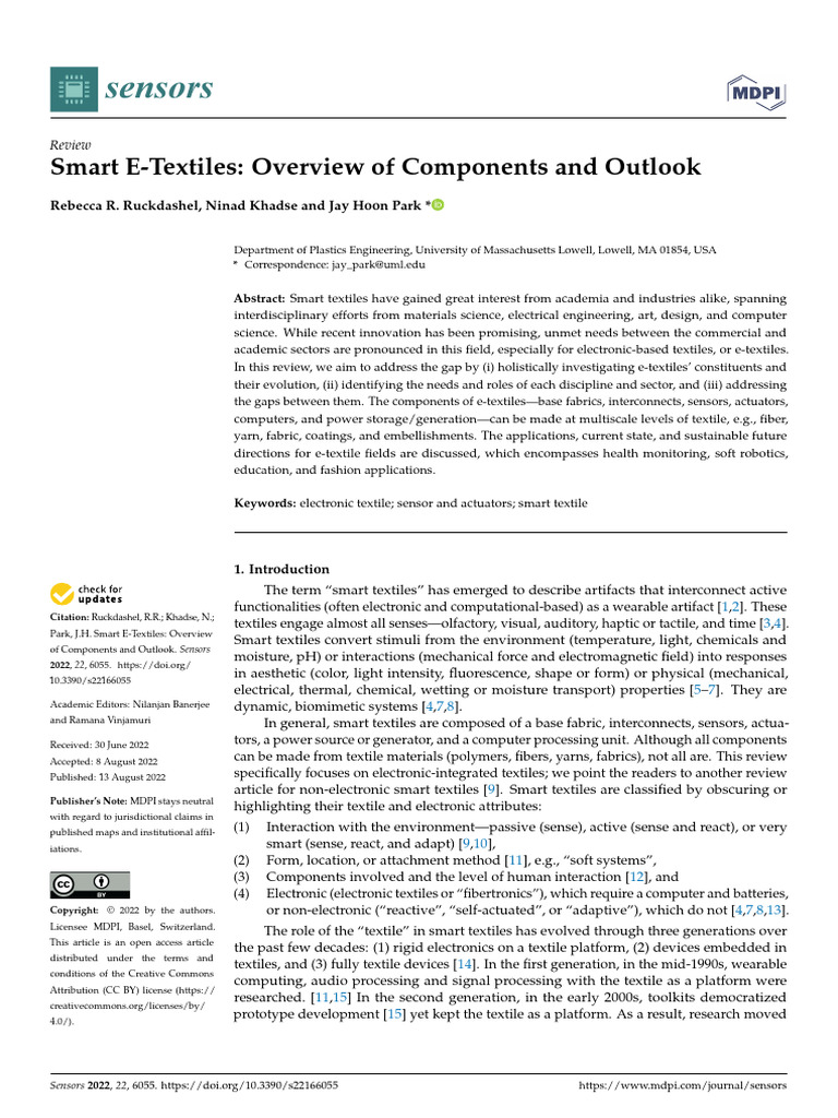 Smart E-Textiles - Overview of Components and Outlook | PDF | E ...