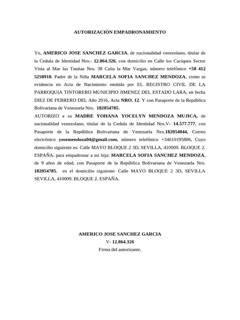 Autorización de Empadronamiento en España | PDF