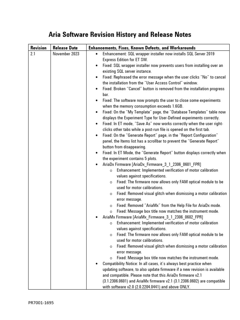 Aria Software v2.1 Release Notes | PDF | Polymerase Chain Reaction ...