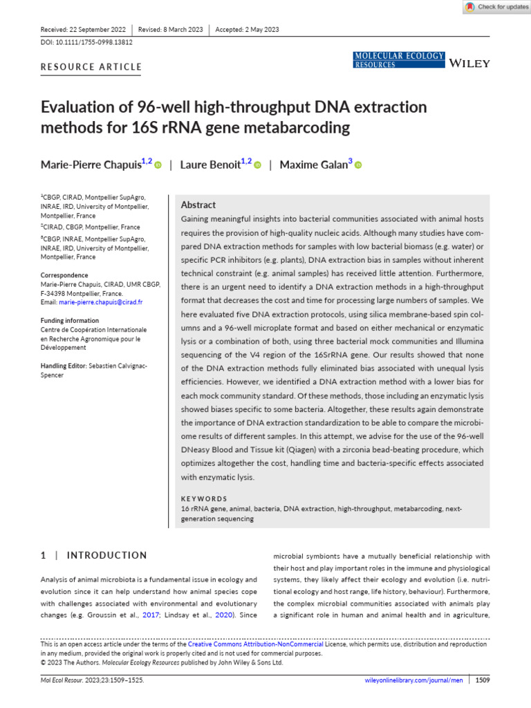 DNA Extraction Methods for Metabarcoding | PDF | Polymerase Chain ...