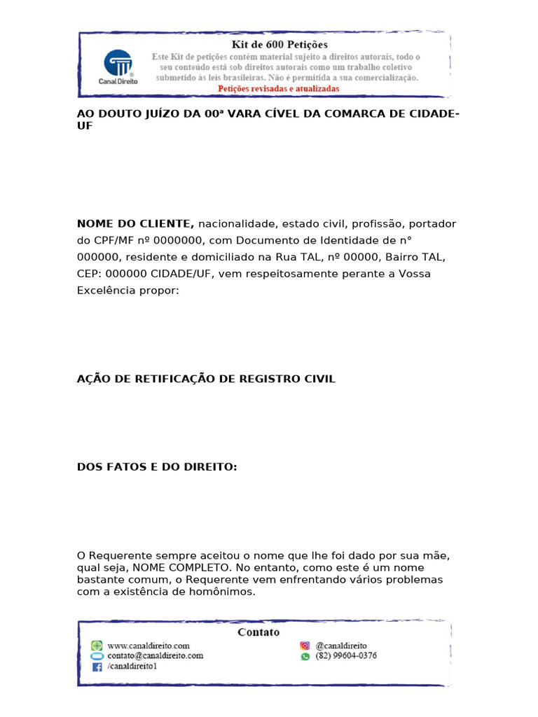 12 - Modelo de Retificação de Registro Civil | PDF