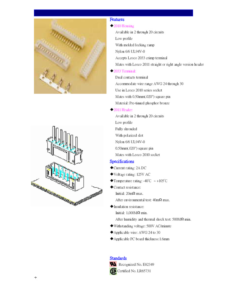 Leoco 2010/2033T/2011 Series Connectors | PDF