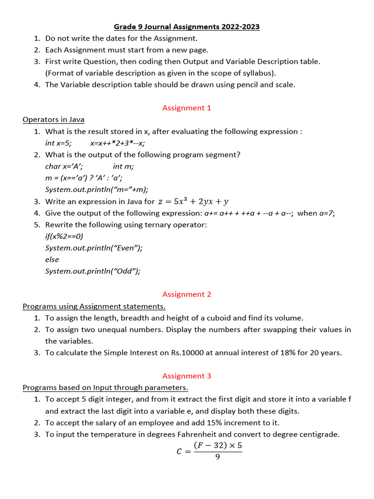 Grade 9 Java Programming Assignments | PDF | Area | Computer Programming