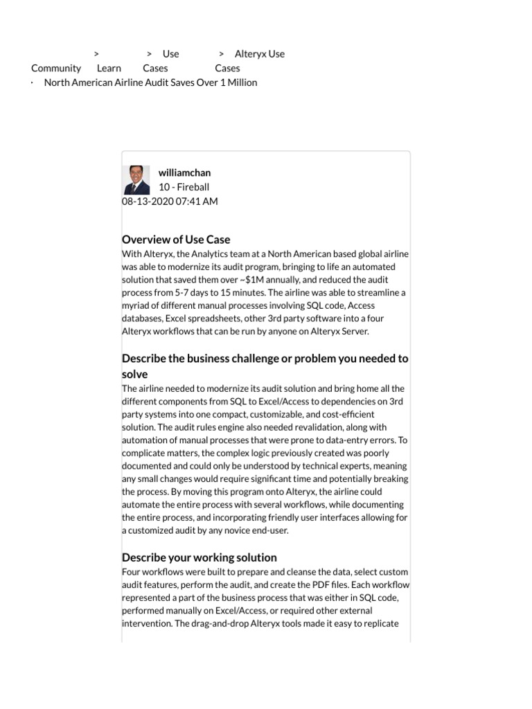 North american airline audit saves over 1 million alteryx