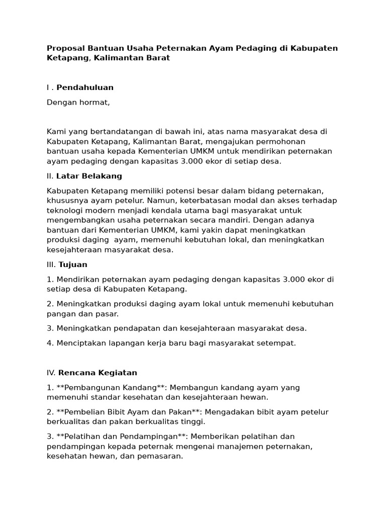 Proposal Peternakan Ayam Pedaging Ketapang | PDF
