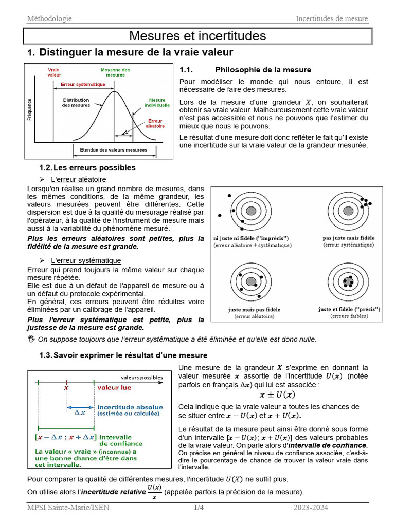 Mesures et incertitudes : méthodologie | PDF | Écart type | Erreur de ...