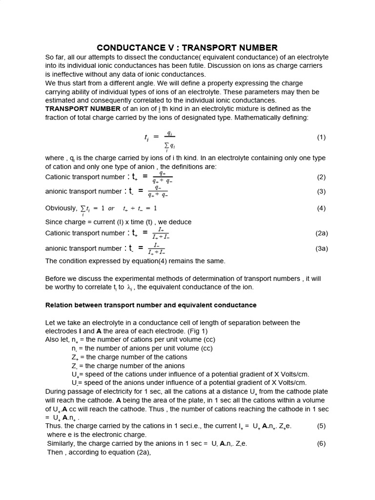 CONDUCTANCE V _ TRANSPORT NUMBER | PDF | Ion | Electrolyte