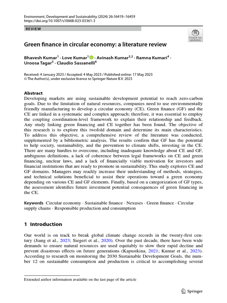 Green Finance in Circular Economy A Literature Review | PDF ...