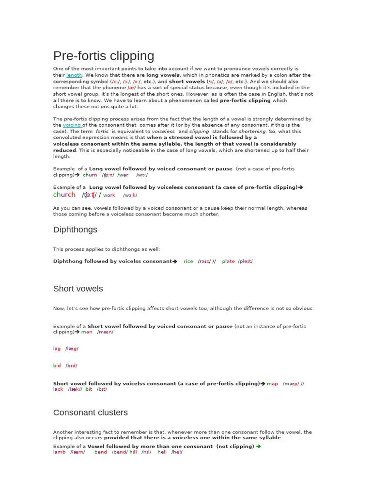 7 pre fortis clipping | PDF | Consonant | Vowel