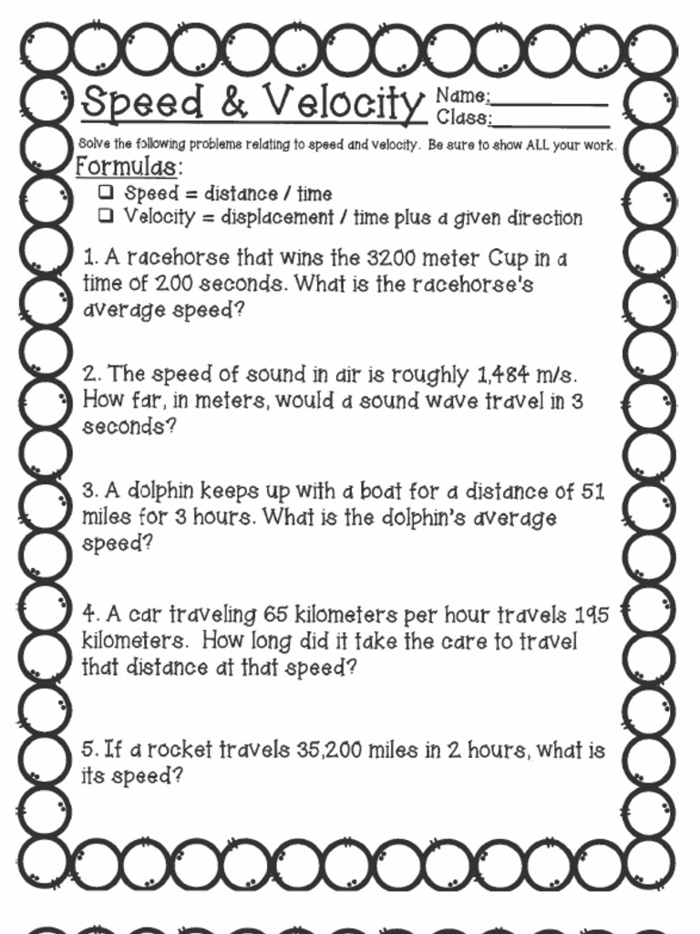 SPeed and Velocity Problems TPT | PDF