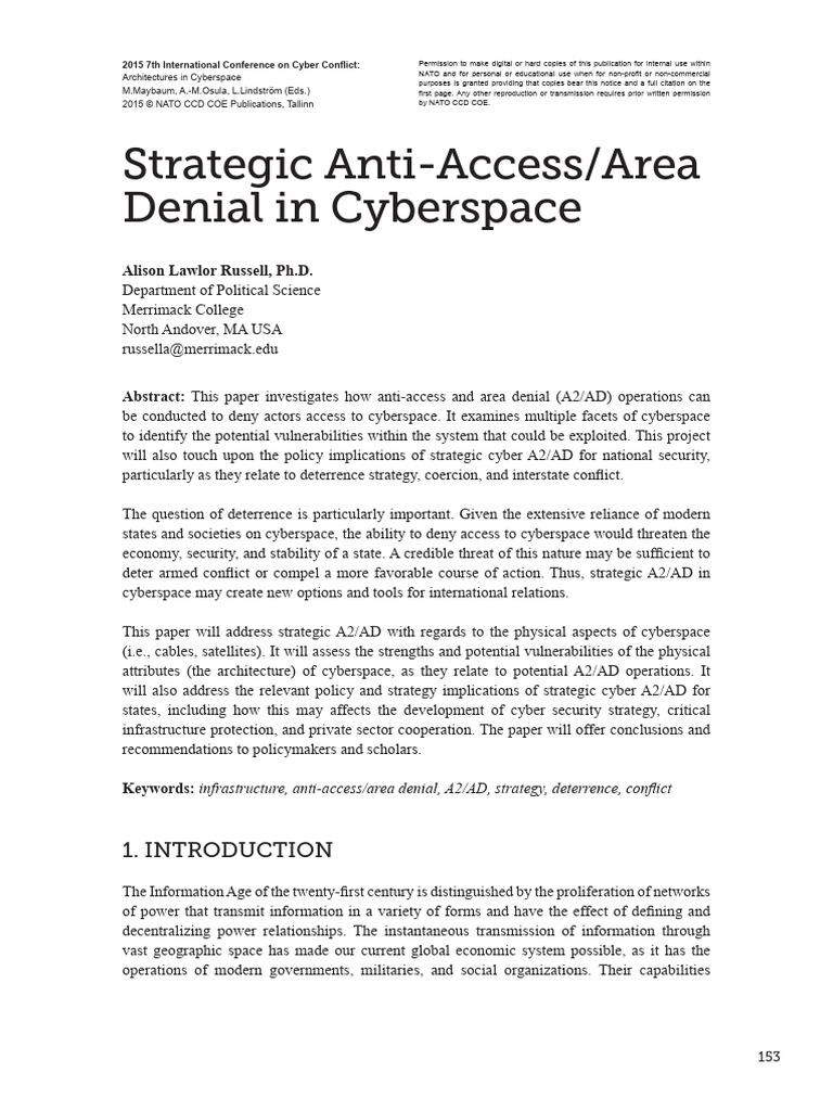 Art 11 Strategic Anti Access Area Denial in Cyberspace | PDF ...