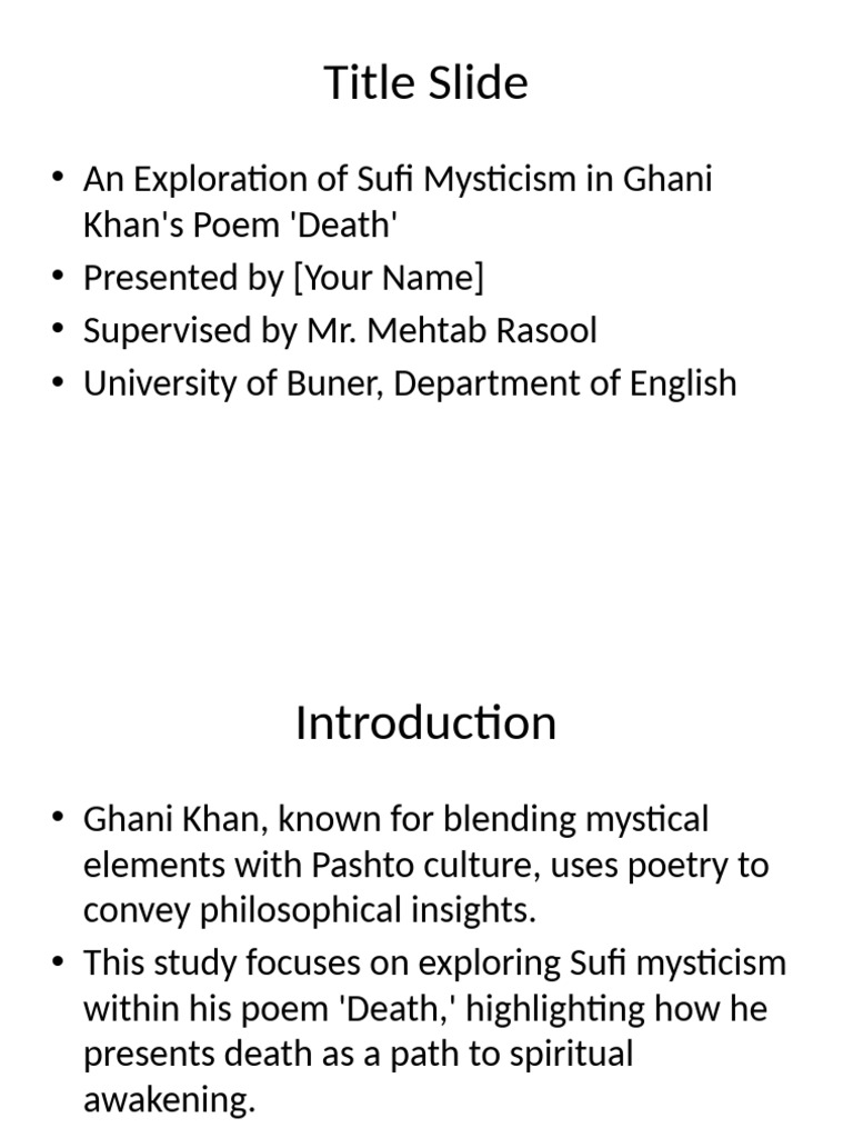 An Exploration of Sufi Mysticism in Ghani Khan Presentation | PDF ...