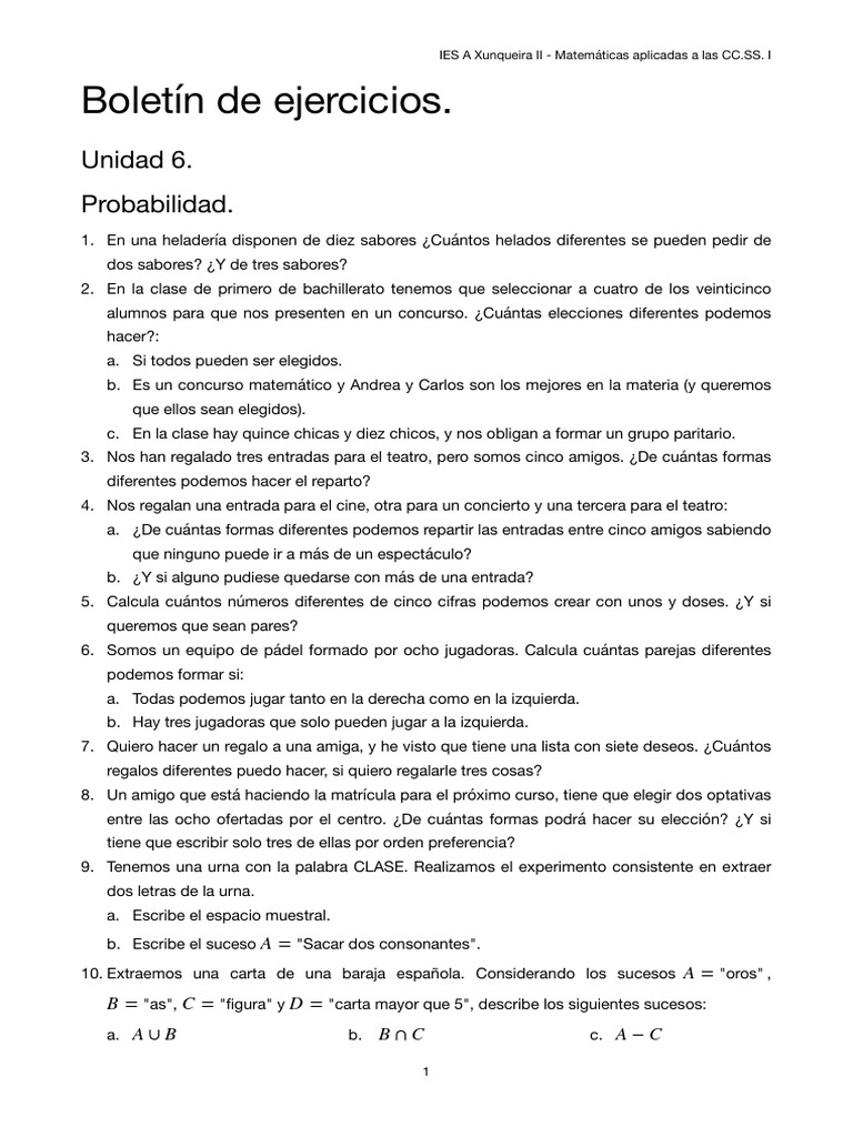 Ejercicios de Probabilidad y Combinatoria | PDF | Probabilidad