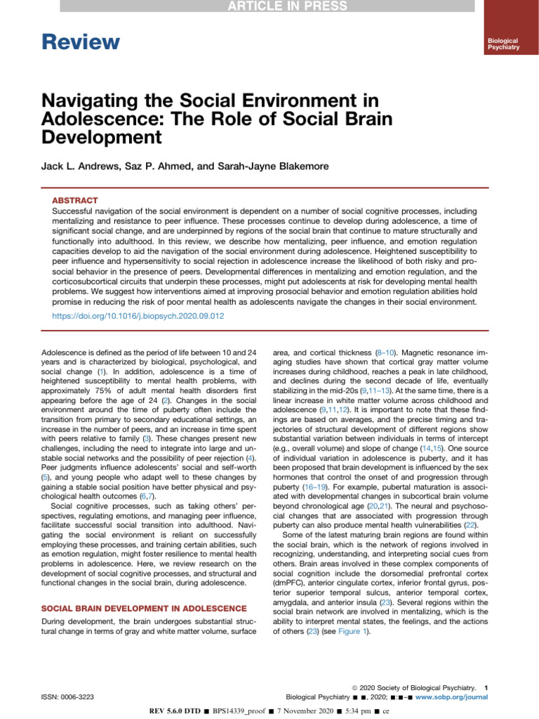 Social Brain Development in Adolescence | PDF | Adolescence | Emotional ...