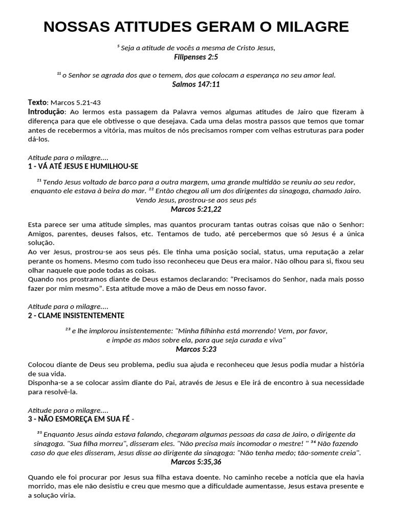 Nossas Atitudes Geram o Milagre | PDF | Jesus | Milagre