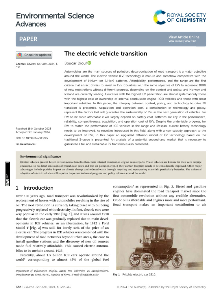 Environmental Science: Advances | PDF | Electric Vehicle | Electric Car