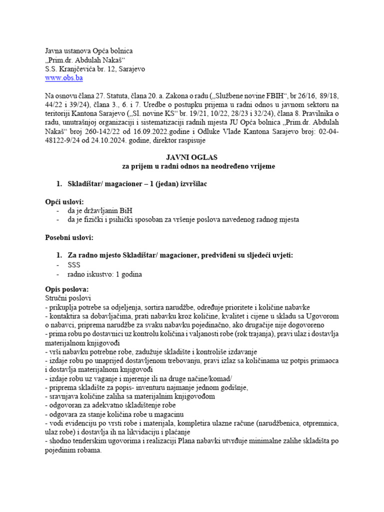 Javna Ustanova Opca Bolnica | PDF