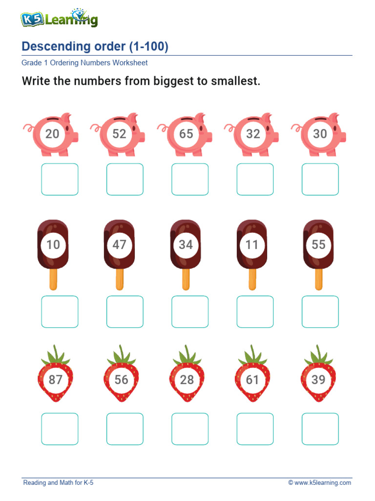 Grade 1 Number Ordering Worksheet | PDF