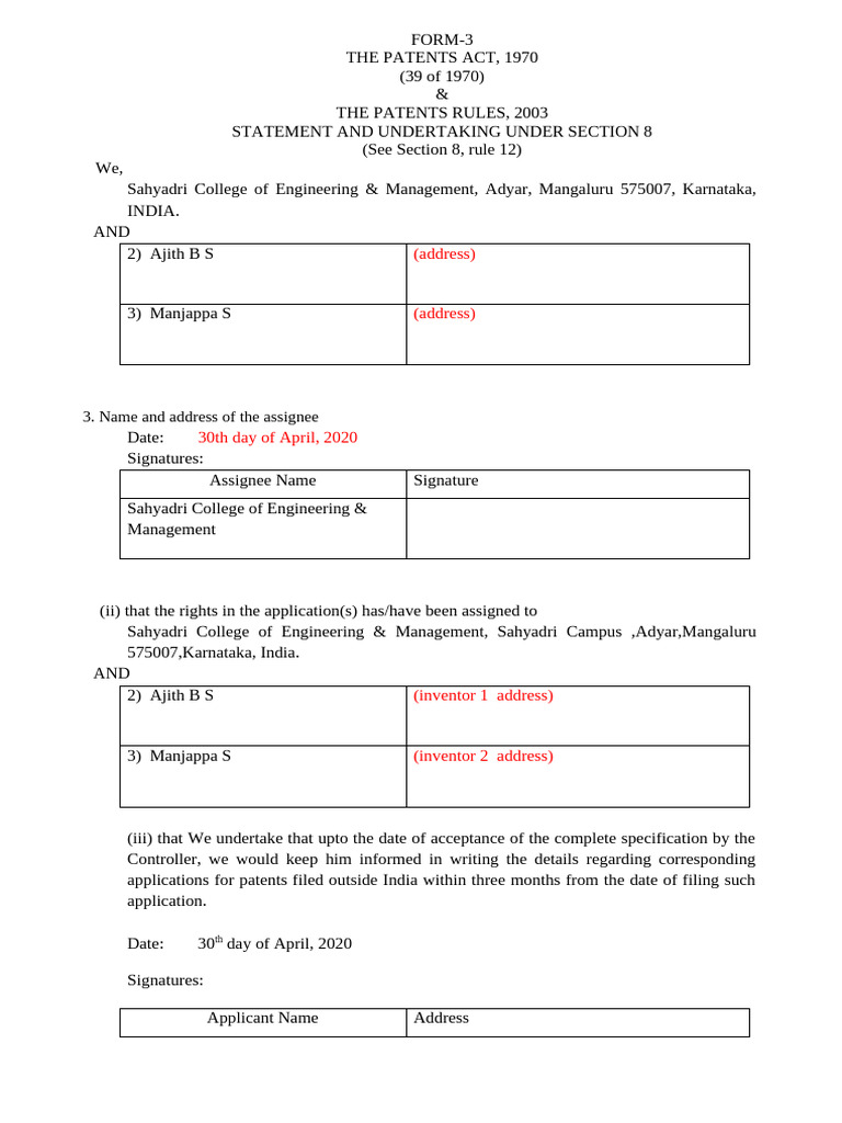 Patent Filing Statement | PDF