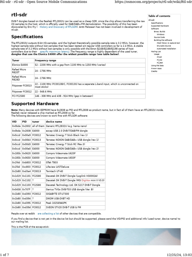 RTL-SDR Specifications and Hardware Guide | PDF | Software Defined ...