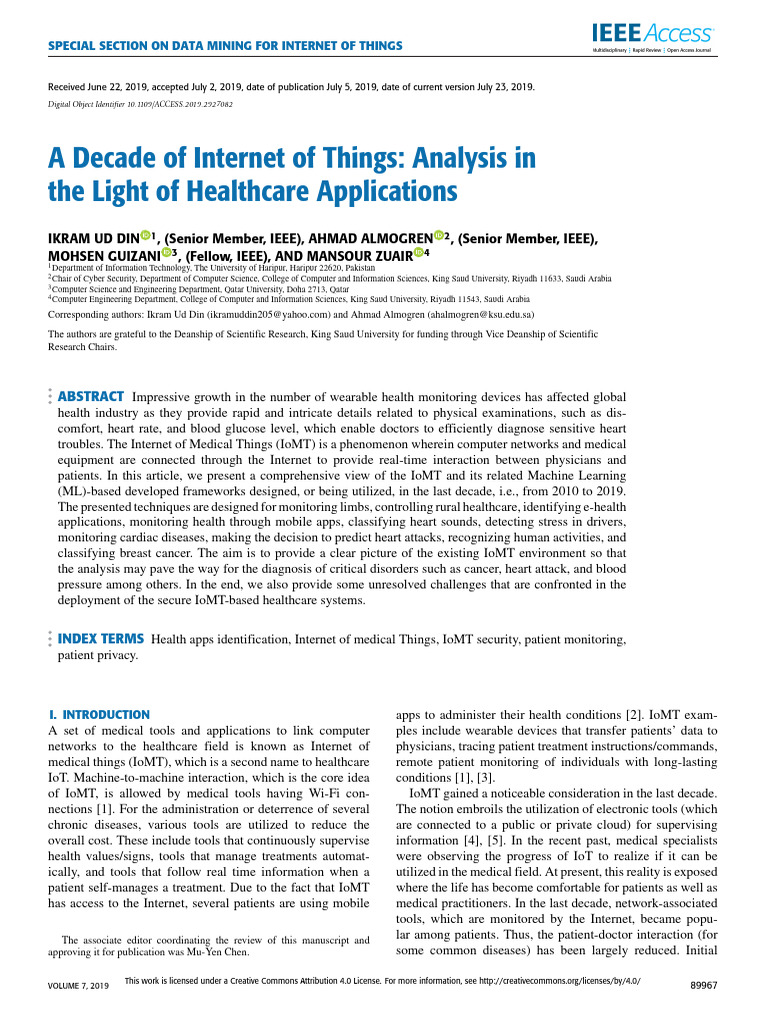 IoMT: Advancements in Healthcare 2010-2019 | PDF | Internet Of Things ...