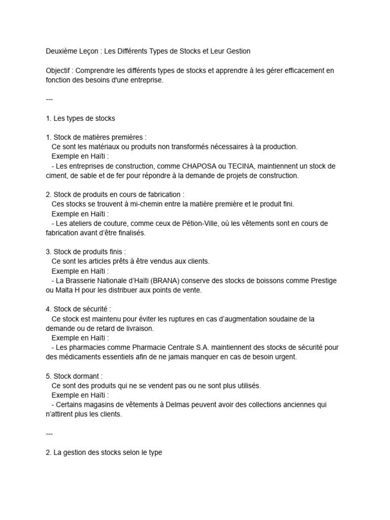 Types de Stocks et Leur Gestion | PDF | Inventaire
