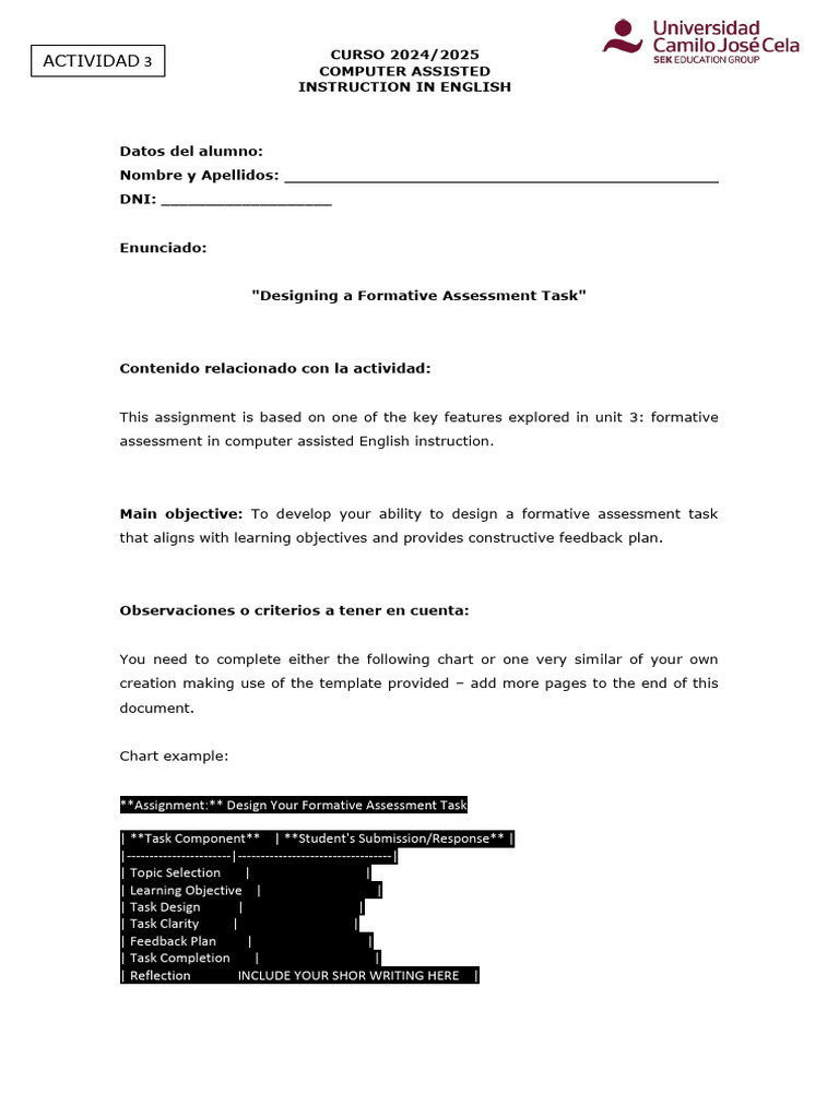 Formative Assessment Task Design Guide | PDF