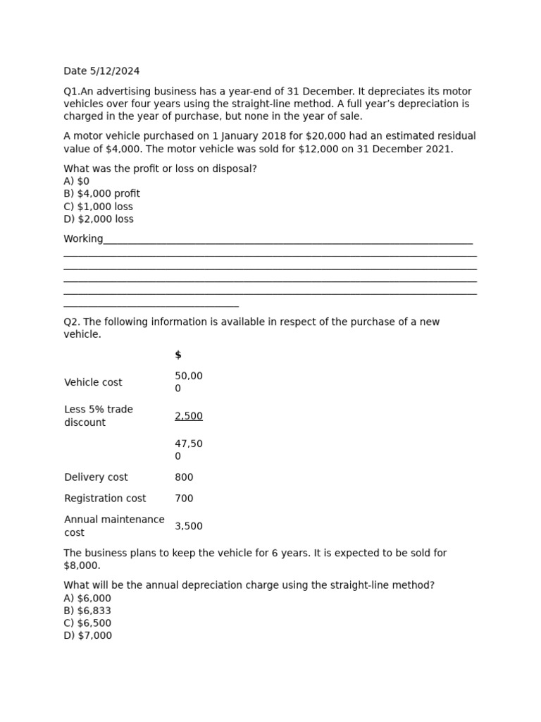 Vehicle Depreciation and Disposal Analysis | PDF