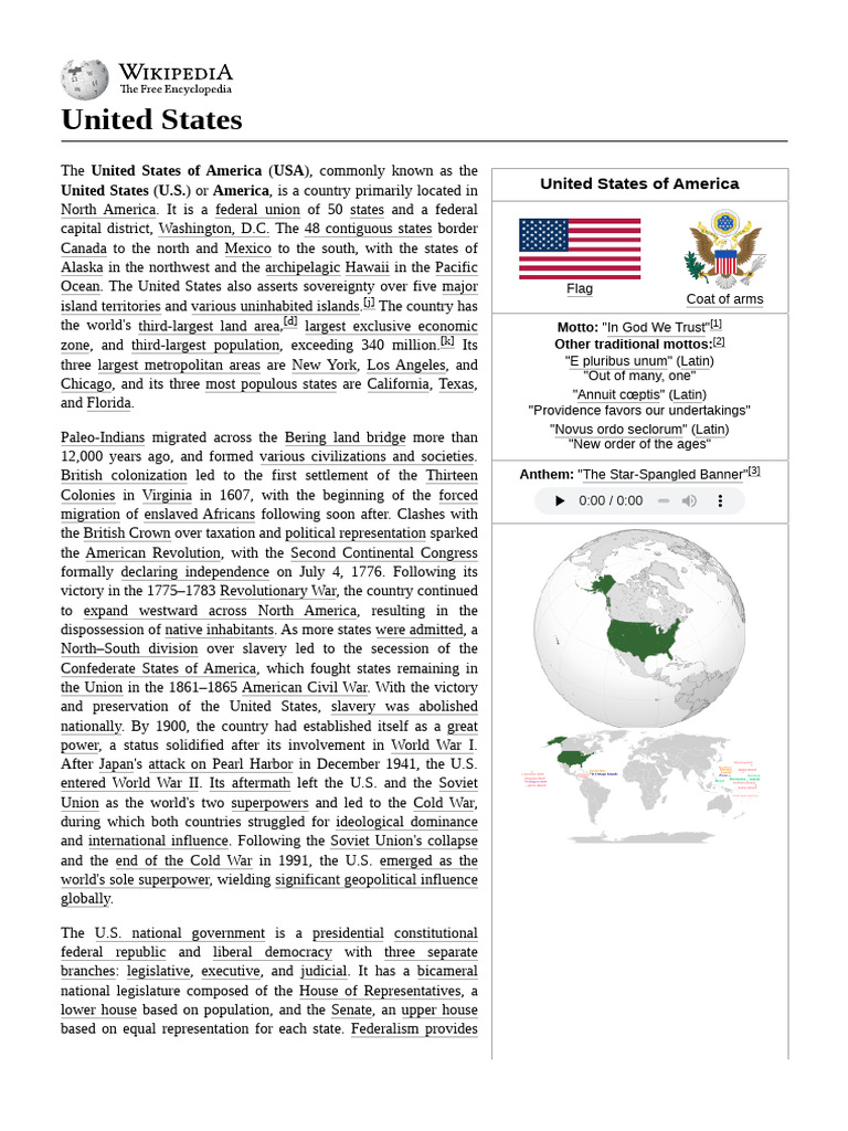 Overview of the United States History | PDF | The United States ...