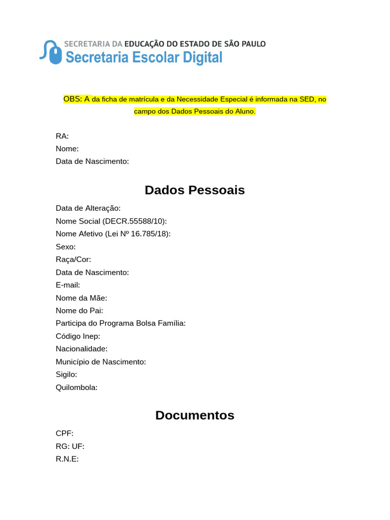 Anexo VI - Modelo de Ficha SED | PDF