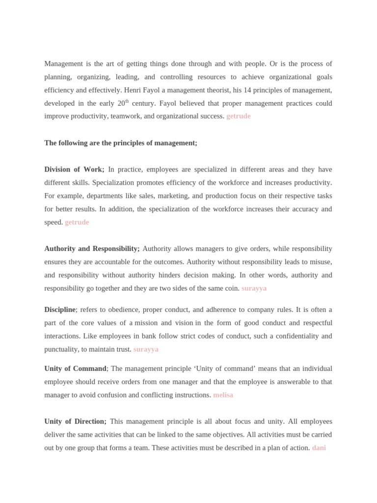 14 Principles of Management Assig | PDF | Social Psychology ...