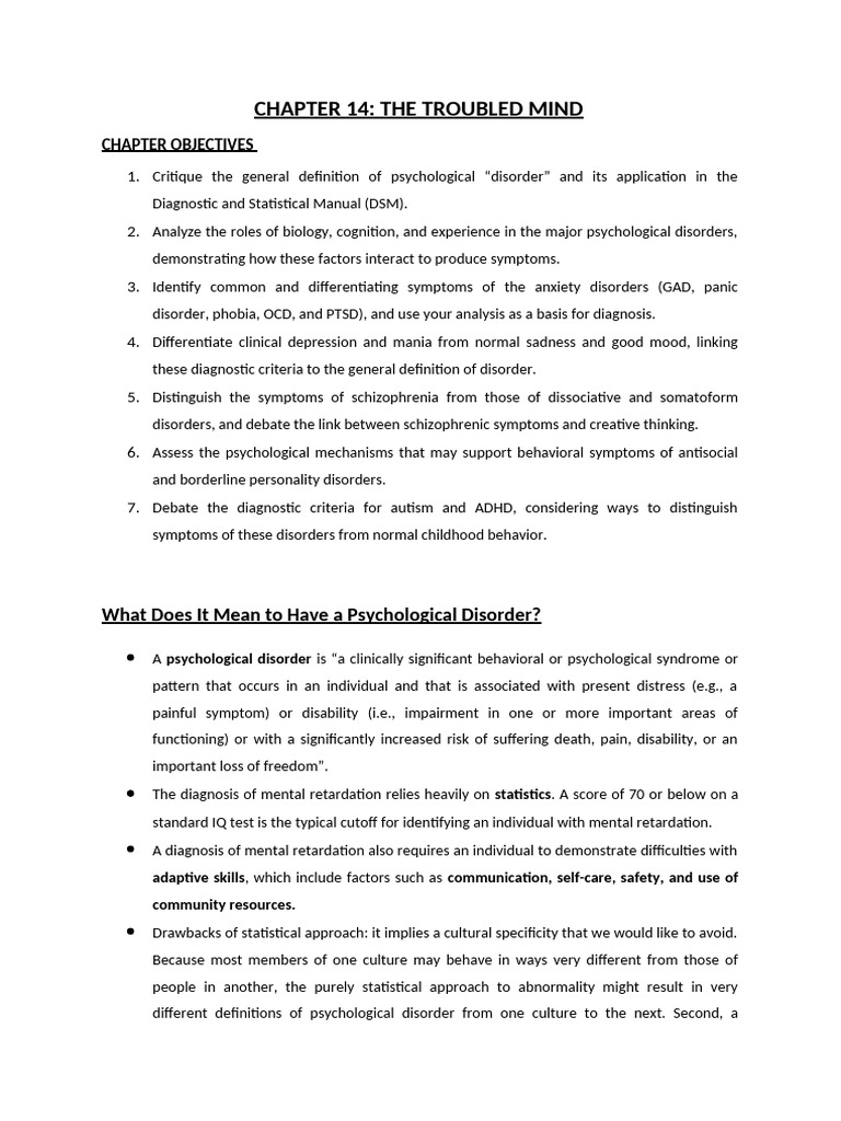 Chap 14 The Troubled Mind | PDF | Mental Disorder | Anxiety