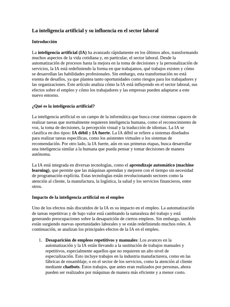 Impacto de la IA en el Empleo Actual | PDF | Inteligencia artificial ...