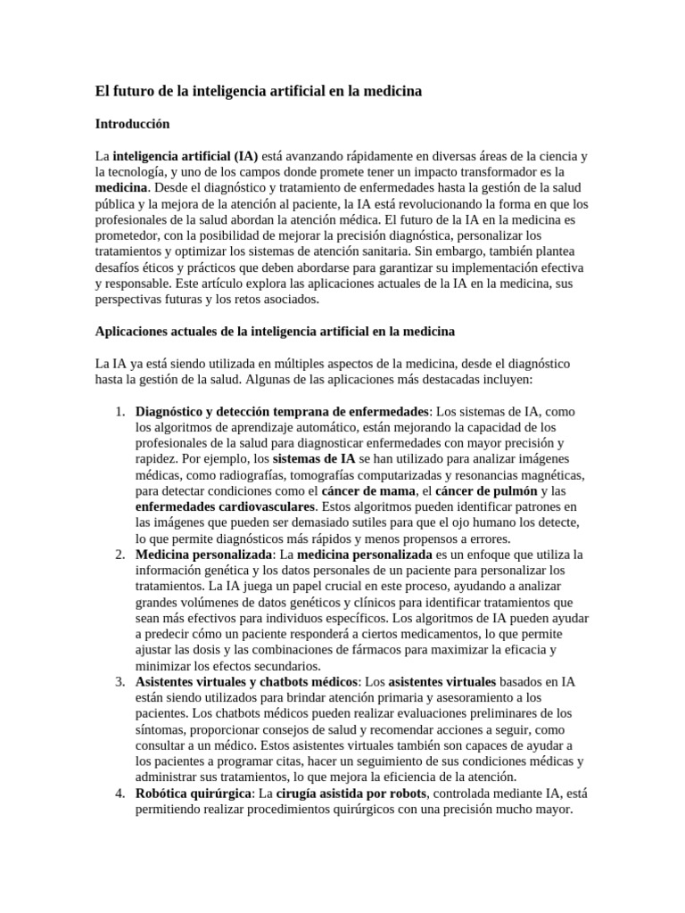 Futuro de la IA en Medicina: Avances y Retos | PDF | Inteligencia ...