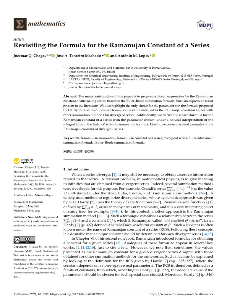 Revisiting The Formula For The Ramanujan | PDF | Complex Analysis ...