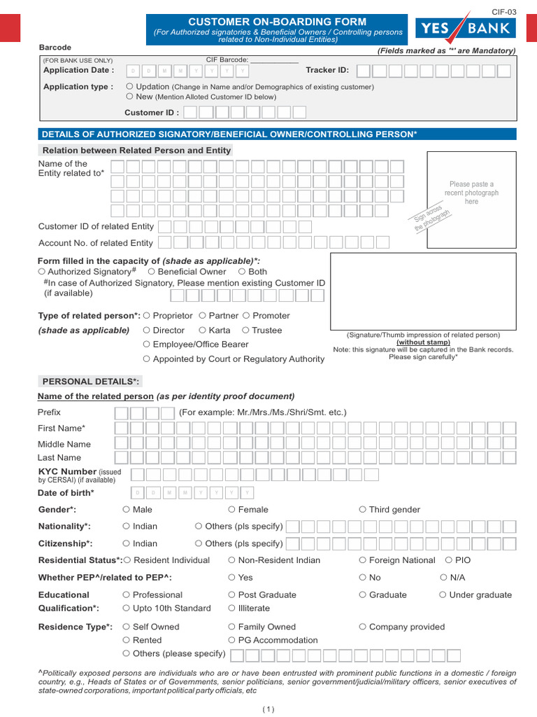 Customer On-Boarding Form For Aus Bo CP (No Residence in Fatca) | PDF ...