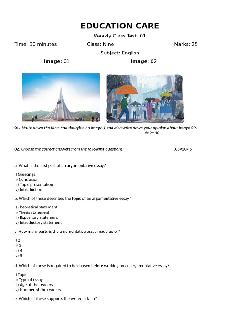 Class 9 English Test Guide | PDF