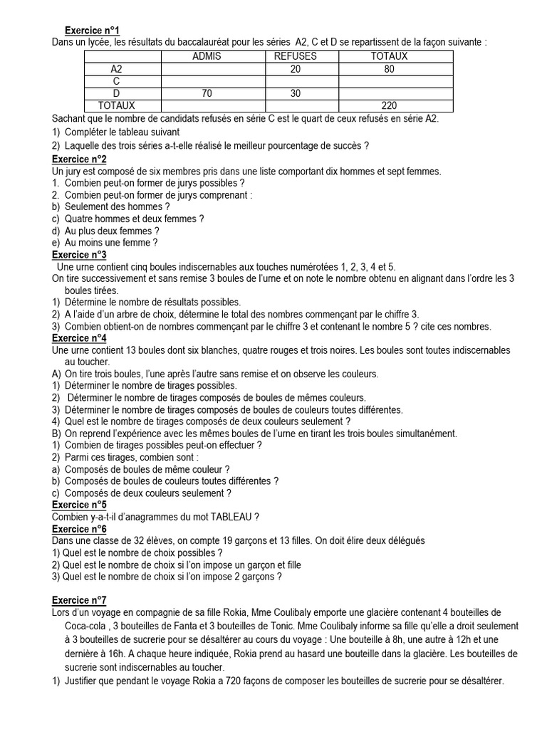 Exercices de mathématiques variés | PDF